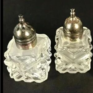 Vintage Miniature Crystal Cut Glass Salt & Pepper Shakers - Art Deco Style